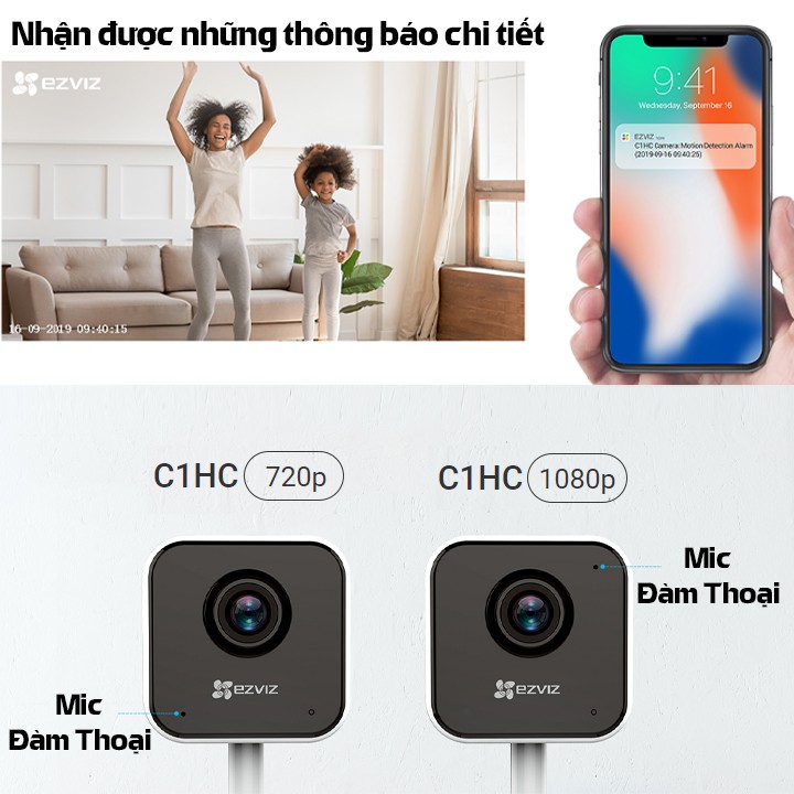 Camera wifi mini EZVIZ C1HC Full HD 1080p đàm thoại 2 chiều, ống kính góc rộng 130 độ, phát hiện chuyển động