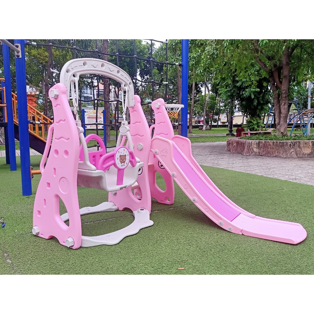 CẦU TRƯỢT XÍCH ĐU MẪU 2022 TẶNG KÈM BÓNG RỔ VÀ GẤU PHÁT NHẠC