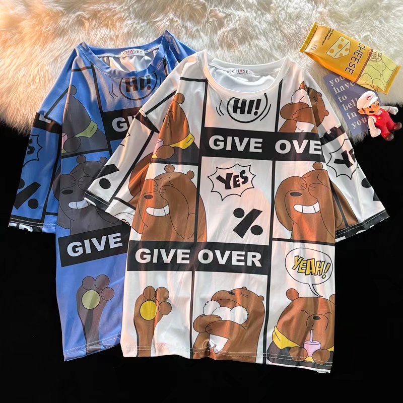 Áo Thun Tay Ngắn Dáng Rộng In Hoạt Hình Phong Cách Hàn Quốc Thời Trang Mùa Hè Cho Nam
