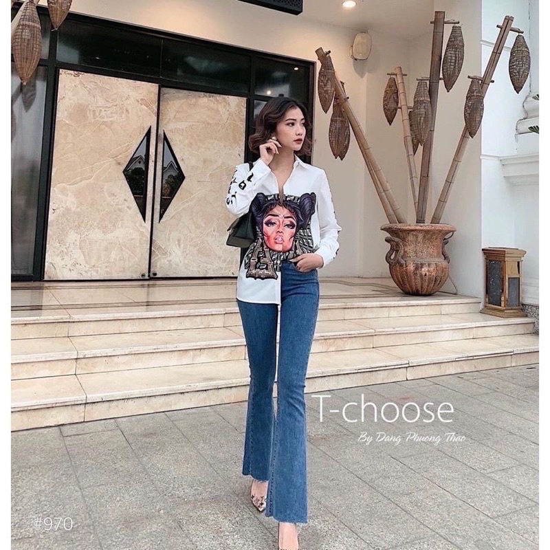 Quần jean nữ ống loe lưng cao dáng ôm skinny Minxy quần bò nữ cạp cao ống đứng loe ống nhẹ