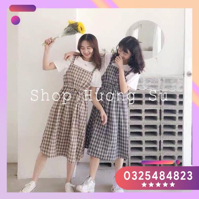 Váy Yếm Kẻ Sọc thắt dây nơ Đáng Yêu-DihaFashion-(Y001)