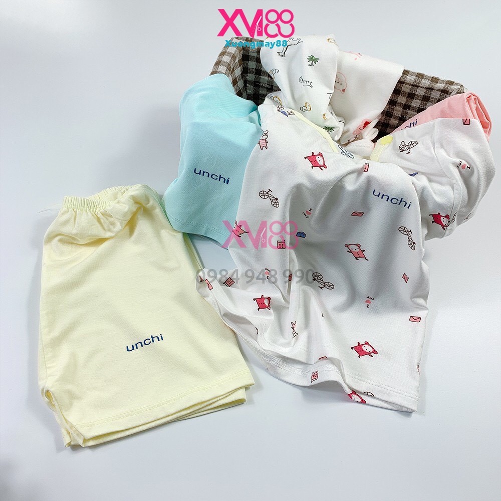 Bộ cộc tay Unchi cổ màu cúc cài vai cho bé XM07