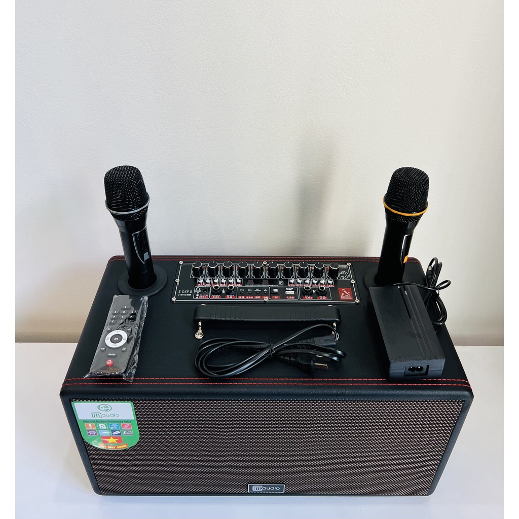 Loa Xách Tay Karaoke CMaudio CM 216 – Vỏ gỗ bọc da cao cấp, Kèm 2 Micro UHF thu âm cực đỉnh, Bass đôi 16cm