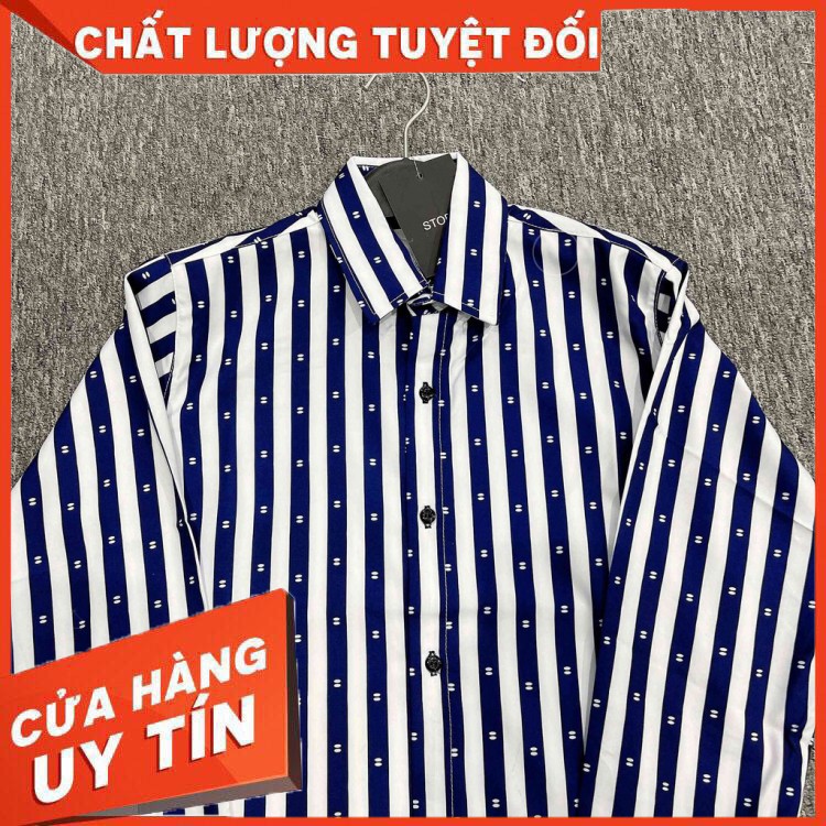 Áo Sơ Mi Sọc trắng xanh trẻ trung . chất lụa 3d không nhăn không xù lông Chuyên áo cặp đôi nam nữ họa tiết D79