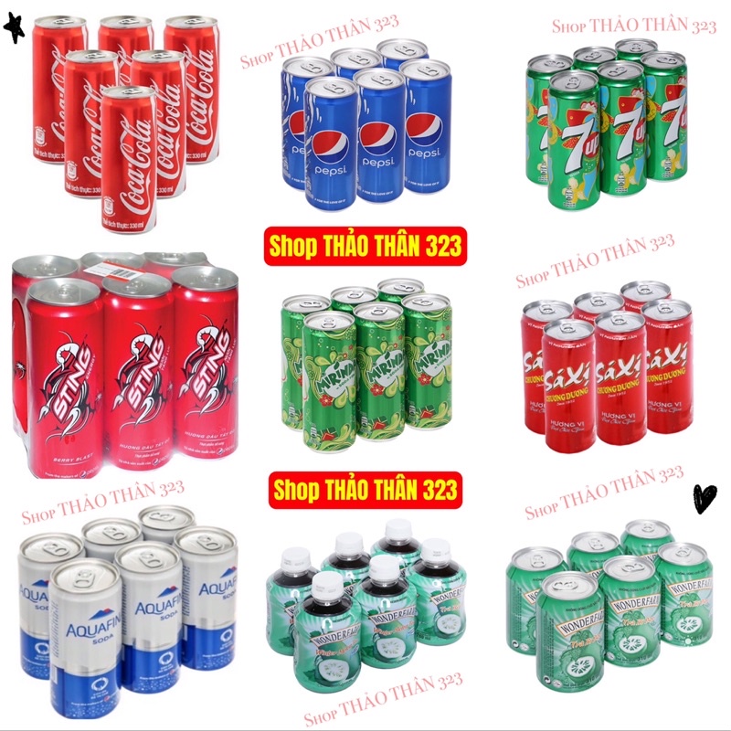 Lốc 6 Lon Nước Ngọt 7up, Coca- Cola, Pepsi, Soda, Xá Xị … Các Loại