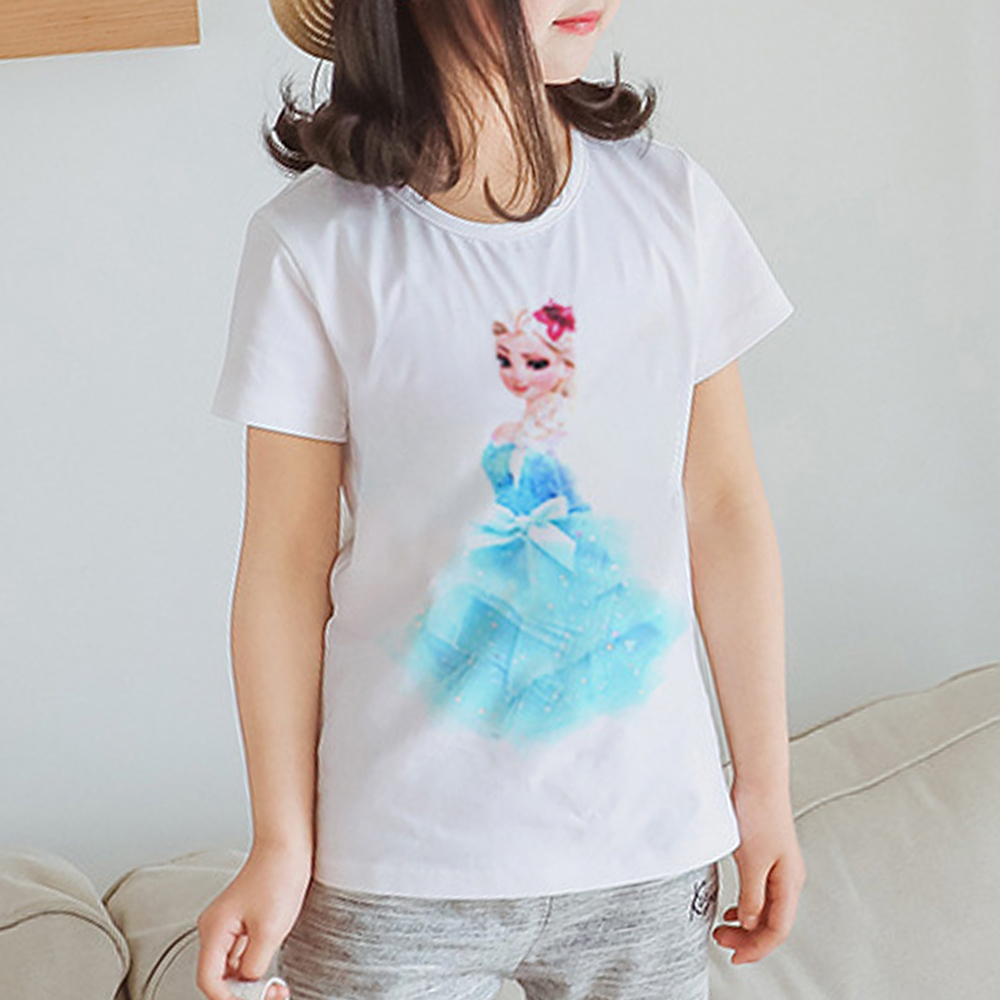Áo Thun Tay Ngắn In Hình Công Chúa Elsa 3D Thời Trang Cho Bé Gái Từ 1-7 Tuổi