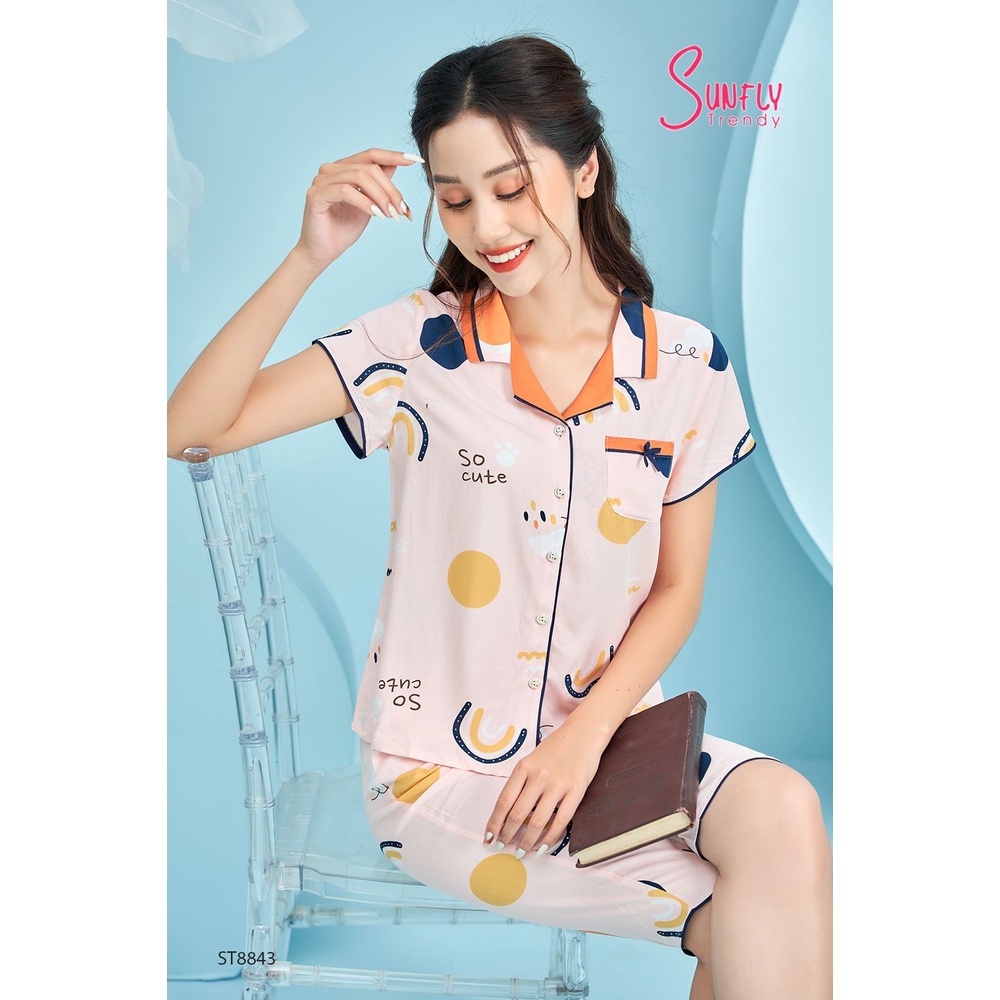 ST8843 BỘ PIJAMAS SUNFLY LANH ÁO CỘC QUẦN NGỐ