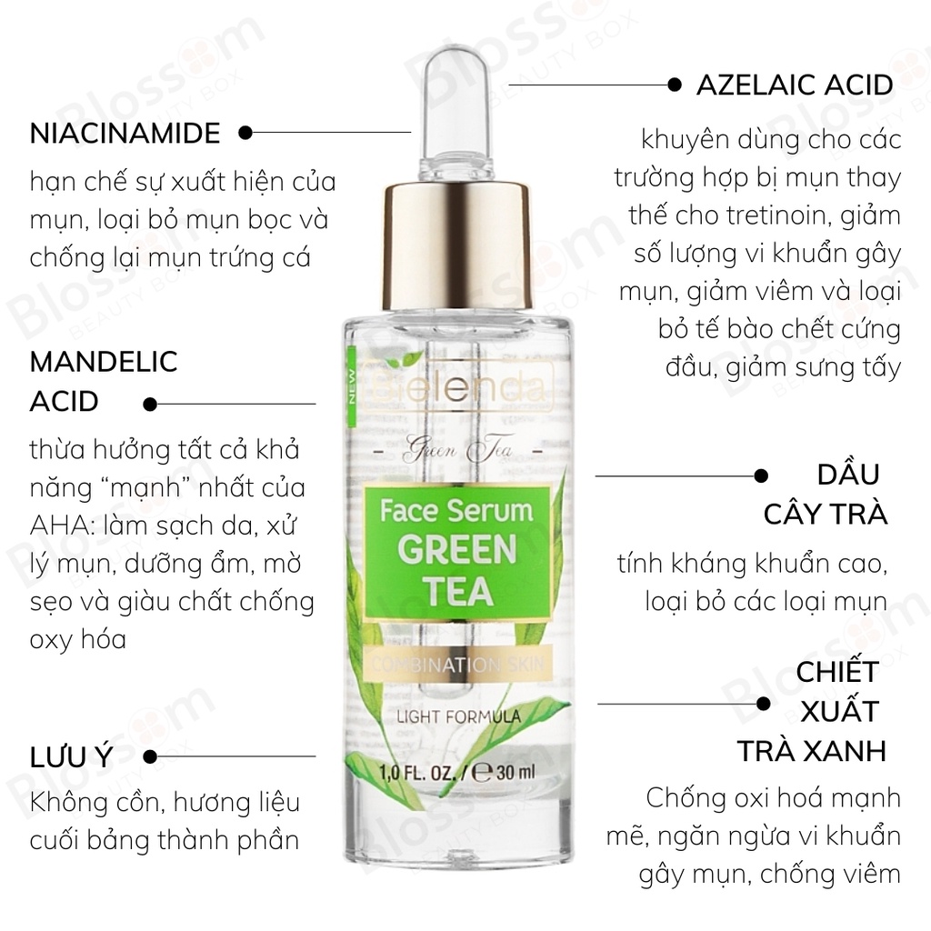 Serum trà xanh tràm trà Bielenda green tea cho da dầu mụn 30ML