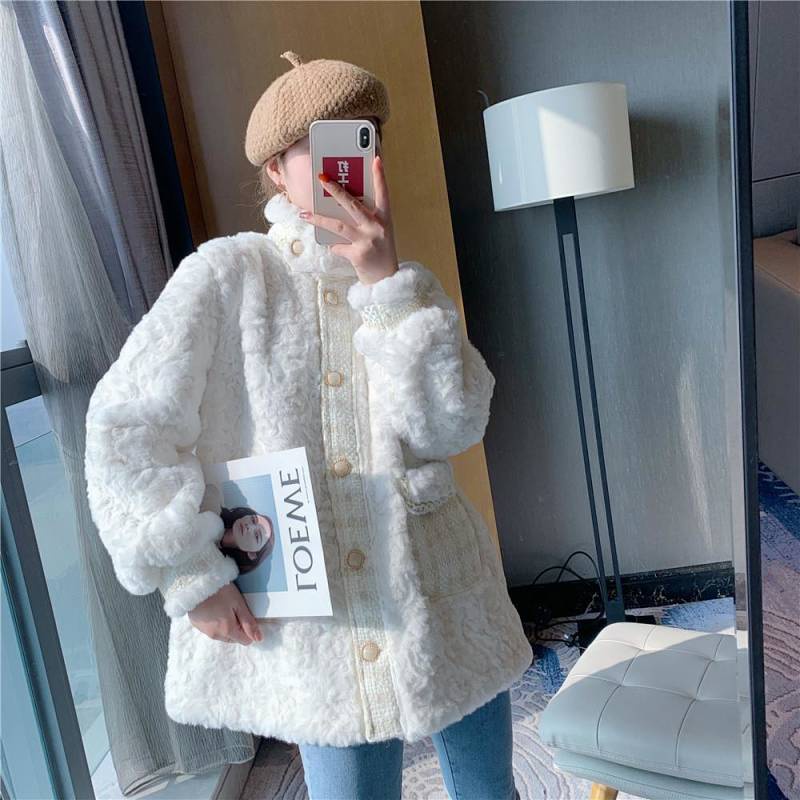 CHANEL Áo khoác lông cừu dày dáng rộng phong cách Hàn Quốc cho nữ