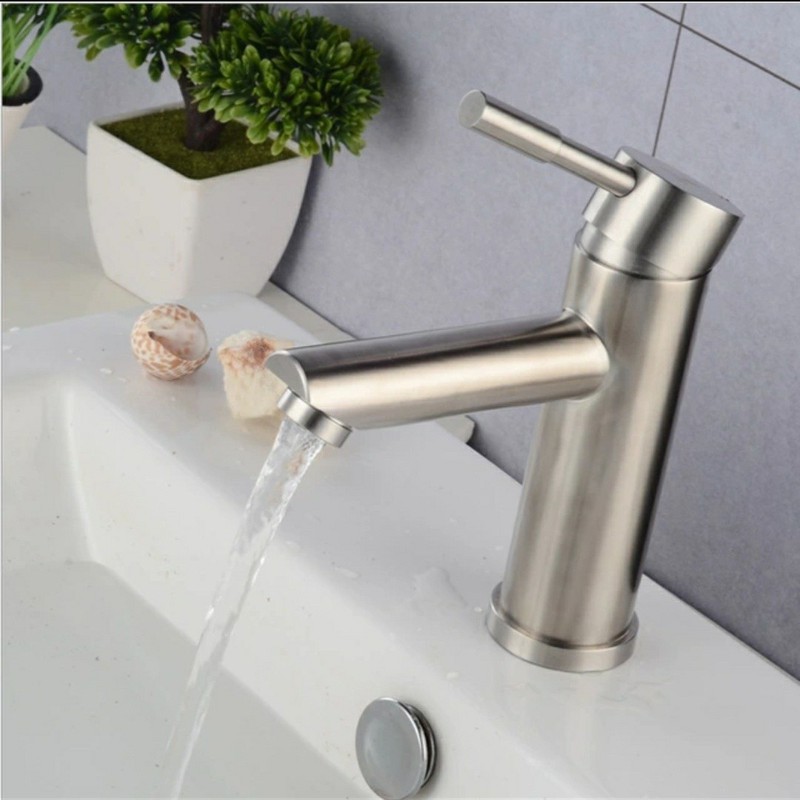 Vòi rửa mặt nóng lạnh inox 304 Tròn (Tặng kèm dây cấp bảo hành 12 tháng), Vòi lavabo nóng lạnh inox 304