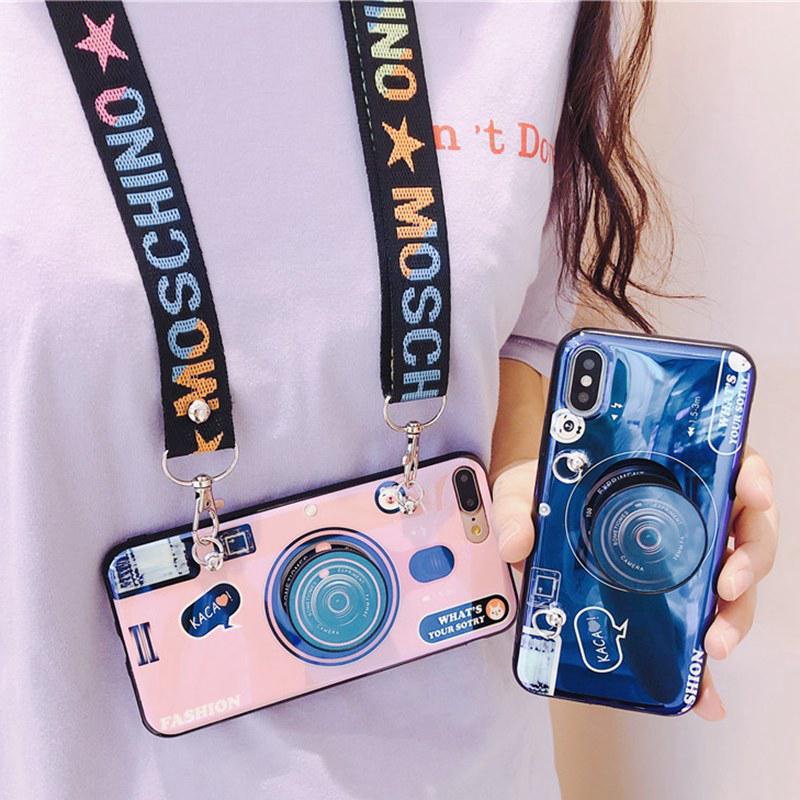Ốp điện thoại Xiaomi Mi Play 9 9SE Max 3 Pro Note 7 với hình ảnh Camera có gắn dây đeo điện thoại