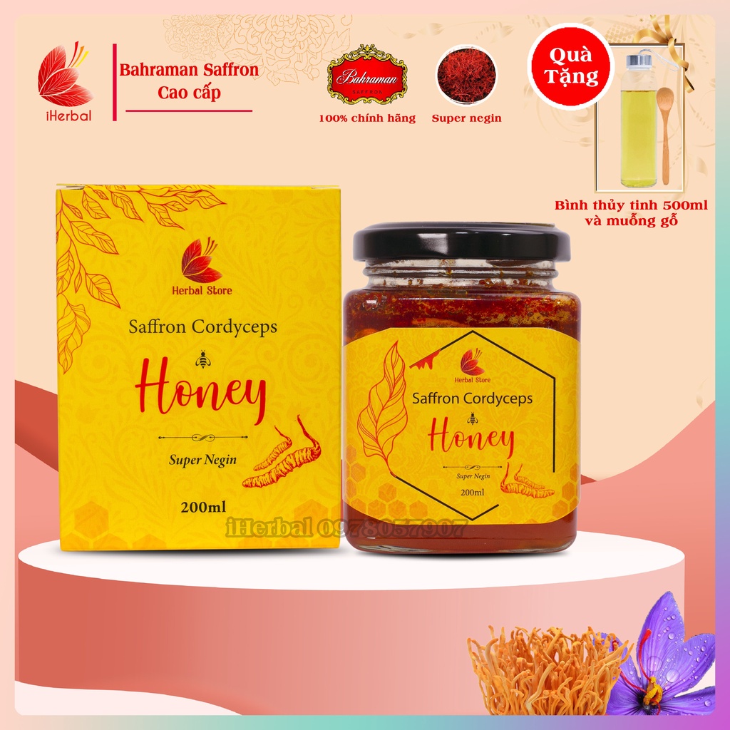 SAFFRON NGÂM MẬT ONG ĐÔNG TRÙNG HẠ THẢO, NHỤY HOA NGHỆ TÂY ngâm MẬT ONG ĐÔNG TRÙNG HẠ THẢO loại cao cấp