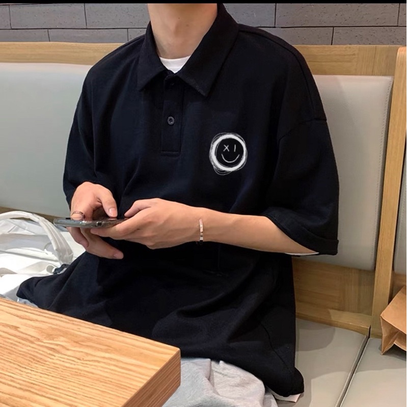 Áo polo mặt cười vẽ nhiều vòng logo TTA785