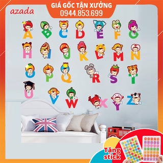 Decal dán tường cho bé trai - gái học bảng chữ cái, tranh dán tường cho bé, đề can dán tường cho bé AM6002