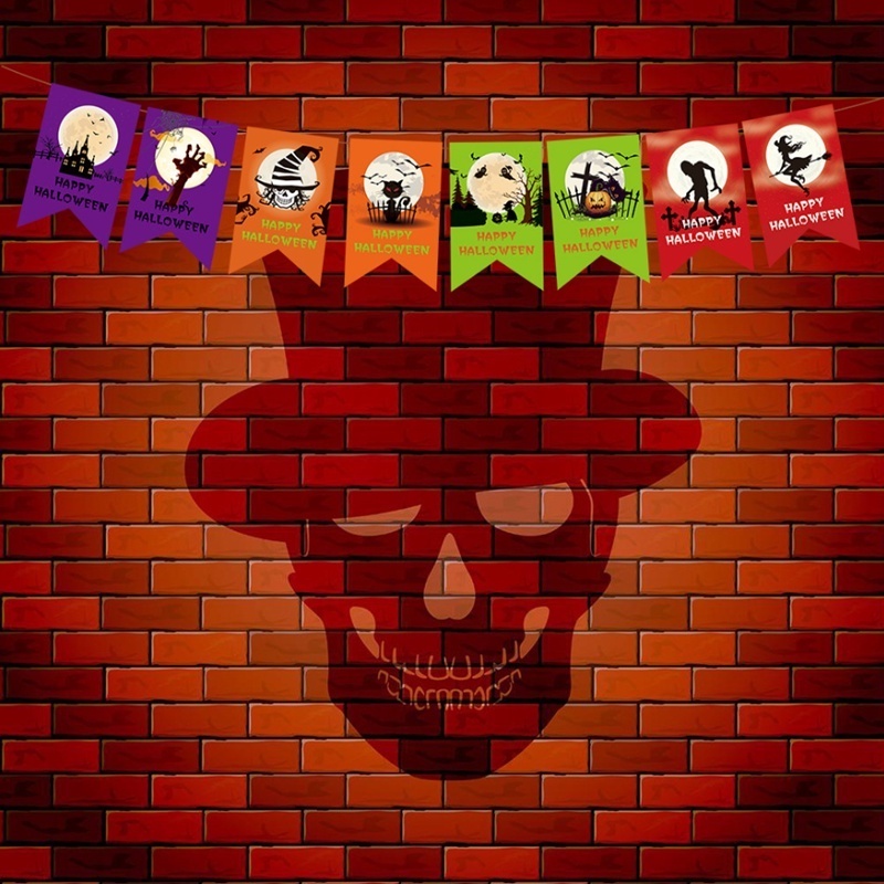 Dây Cờ Treo Trang Trí Halloween Bằng Giấy Họa Tiết Đầu Lâu Phù Thủy Sáng Tạo Dành Cho Trẻ Em