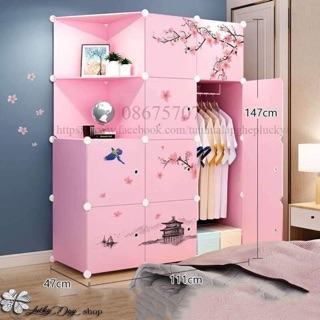 Tủ nhựa lắp ghép thông minh luckyday 12 ngăn hồng đào