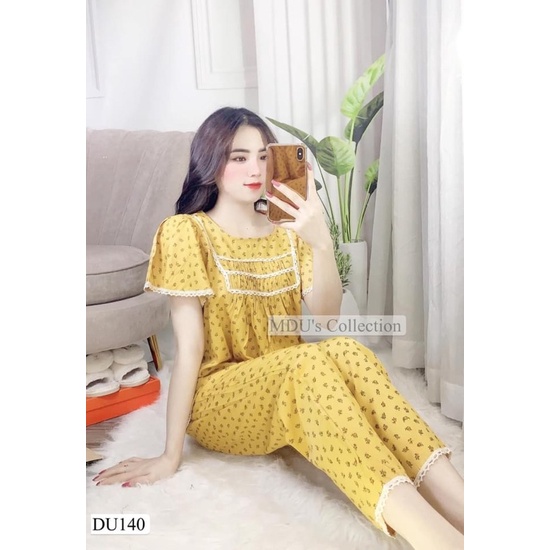 Bộ mặc nhà cho nữ mẫu mới nhất cổ ren nơ siêu xinh chất đũi kèm ảnh thật