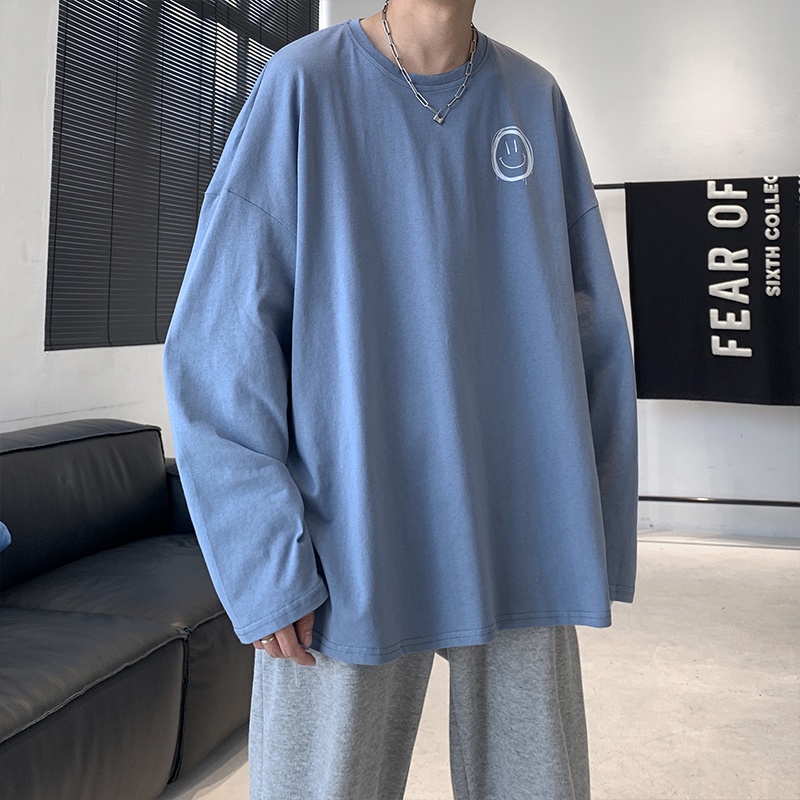 Áo thun nam size M-5XL tay dài dáng rộng thời trang mùa đông phong cách Hàn Quốc