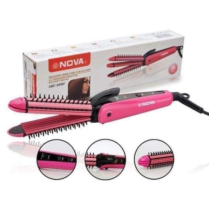 Lược Điện NOVA 3in1 ❣️XẢ KHO BÁN LỖ ❣️Hàng loại 1,Có 3 chế dộ làm xoăn + dập xù + là tóc,Tiện lợi, Dễ sử dụng.