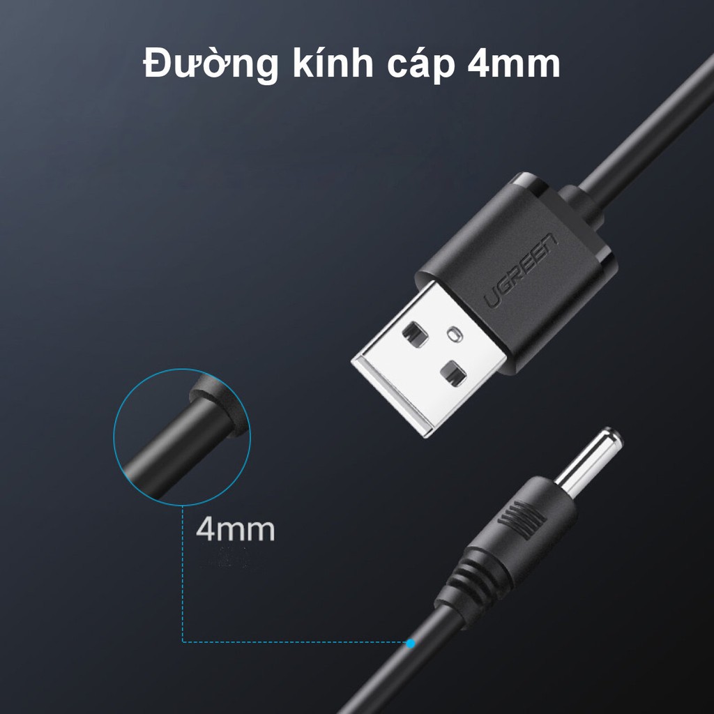 Dây chuyển nguồn USB 2.0 sang DC1.35 x 3.5mm Ugreen 10376 màu đen(dài 1m)