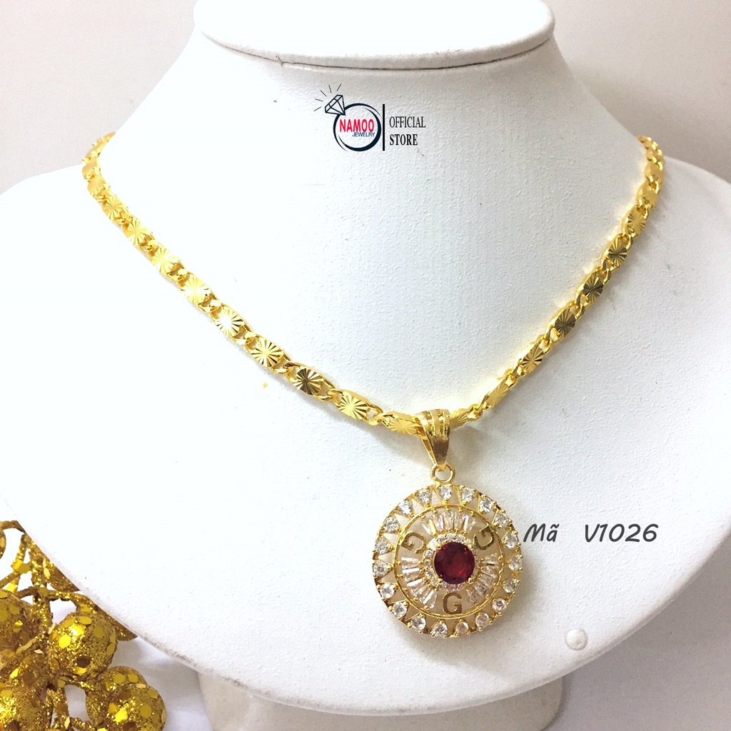 Dây Chuyền Đính Đá V1026, Kiềng Cổ Mặt GGG Nụ Đá Đỏ Bền Màu