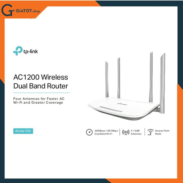 Bộ phát wifi băng tần kép TPLink Archer C50 Wireless AC1200Mbps