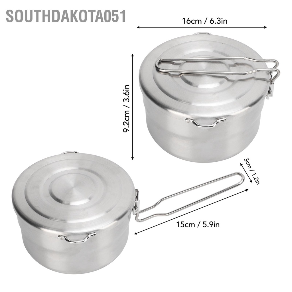 [Hàng Sẵn] Nồi cắm trại 1.5L Tay cầm gấp bằng thép không gỉ 304 có nắp đậy để leo núi ngoài trời【Southdakota051】