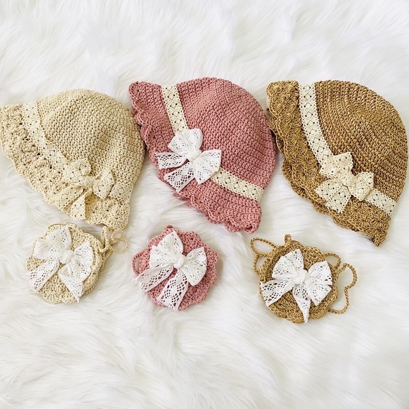 Sét mũ tiểu thư cho bé gái từ sợi dệt