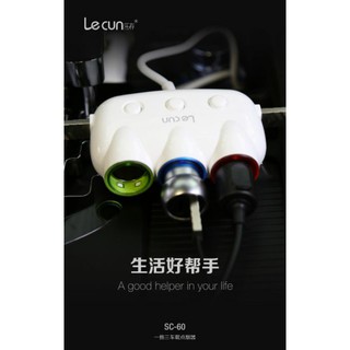 Cốc sạc oto 3 tẩu Lecun SC-60