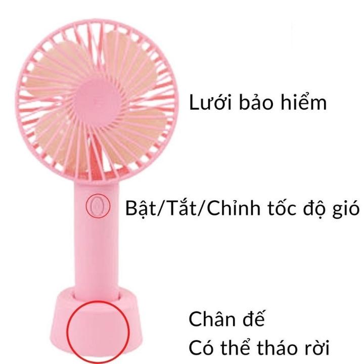 Quạt mini cầm tay có đế để bàn tích điện 3 tốc độ gió gọn gàng tiện lợi