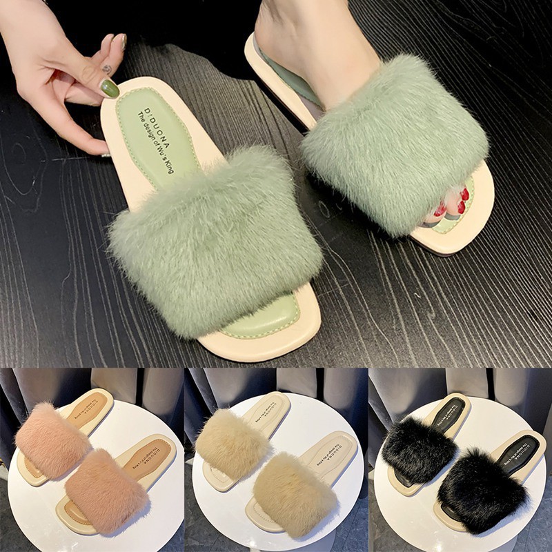 Women Fashon Cute Home Keep Warm Anti-slip All-match Concise Wear-resistance Flat Slipper