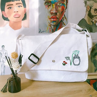 Túi Vải Canvas Đeo Chéo Thêu Tay Phong Cách unisex