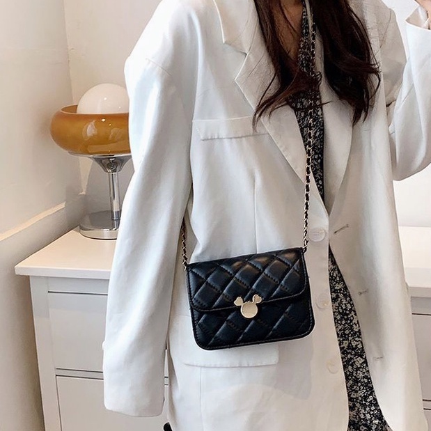 Túi dây xích hộp vuông Khóa mickey túi đeo chéo mini trần trám cao cấp đi chơi đi làm