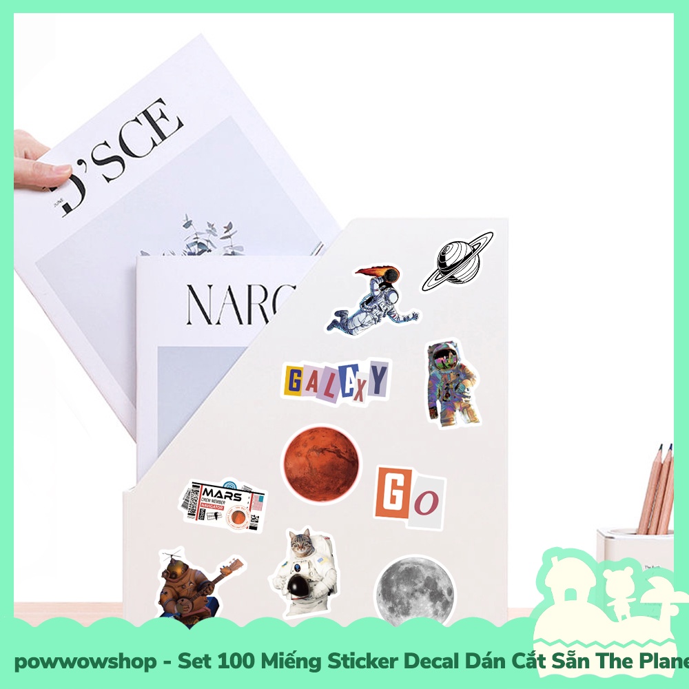 [Sẵn VN - Hỏa Tốc] Set 100 Miếng Sticker Decal Cắt Sẵn DIY Dán Trang Trí Vật Dụng Mẫu The Planets &amp; The Cats