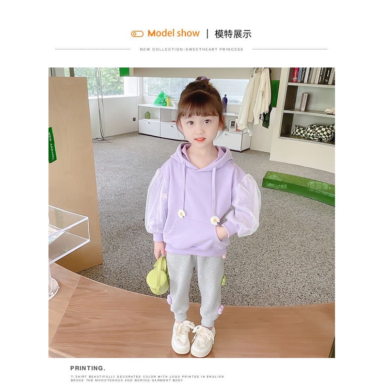IQ Angel  Áo Hoodie Tay Phồng Dài Màu Trơn Thời Trang Dành Cho Bé Gái