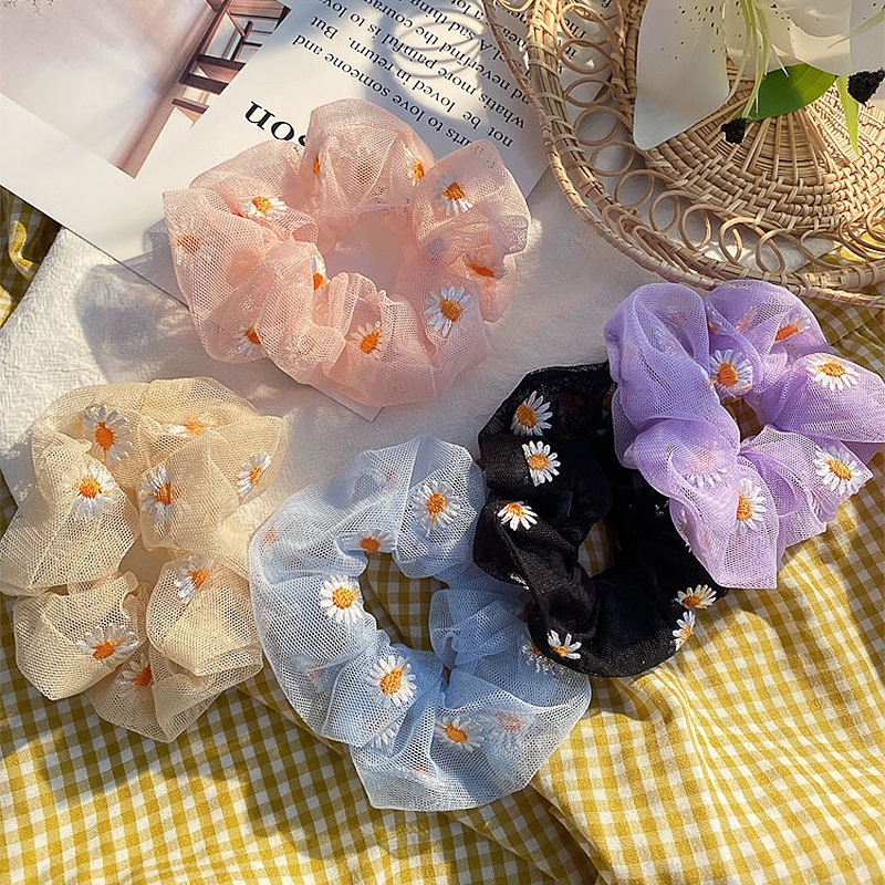 Dây Buộc Tóc Phối Họa Tiết Hoa Cúc Phong Cách Hàn Quốc