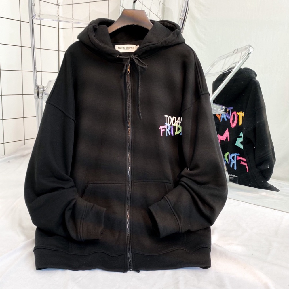 Áo Khoác Hoodie Zip Form Rộng Unisex TODAY Vải Nỉ Bông
