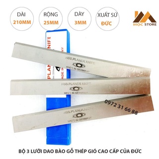 Bộ 3 lưỡi dao bào gỗ thép hss cao cấp 210x25x3mm của đức