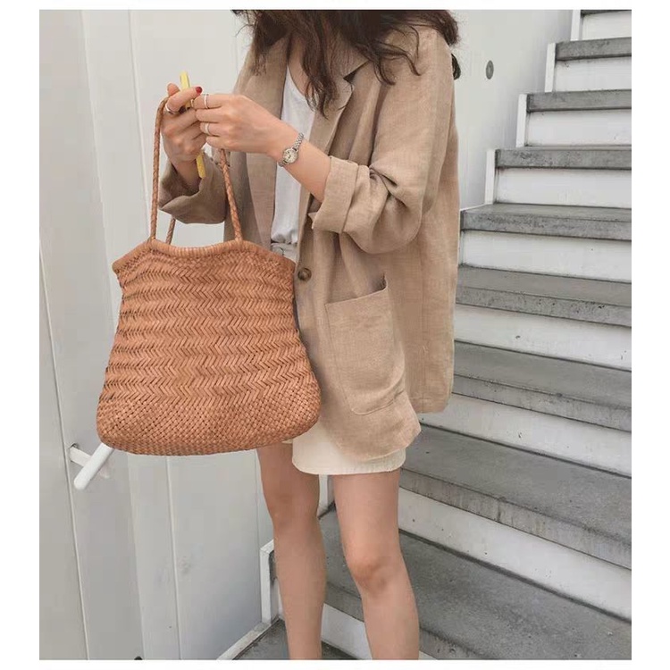 Áo khoác RENJIANVSHENG 185247 vải lanh cotton phong cách Hàn Quốc thanh lịch cho nữ