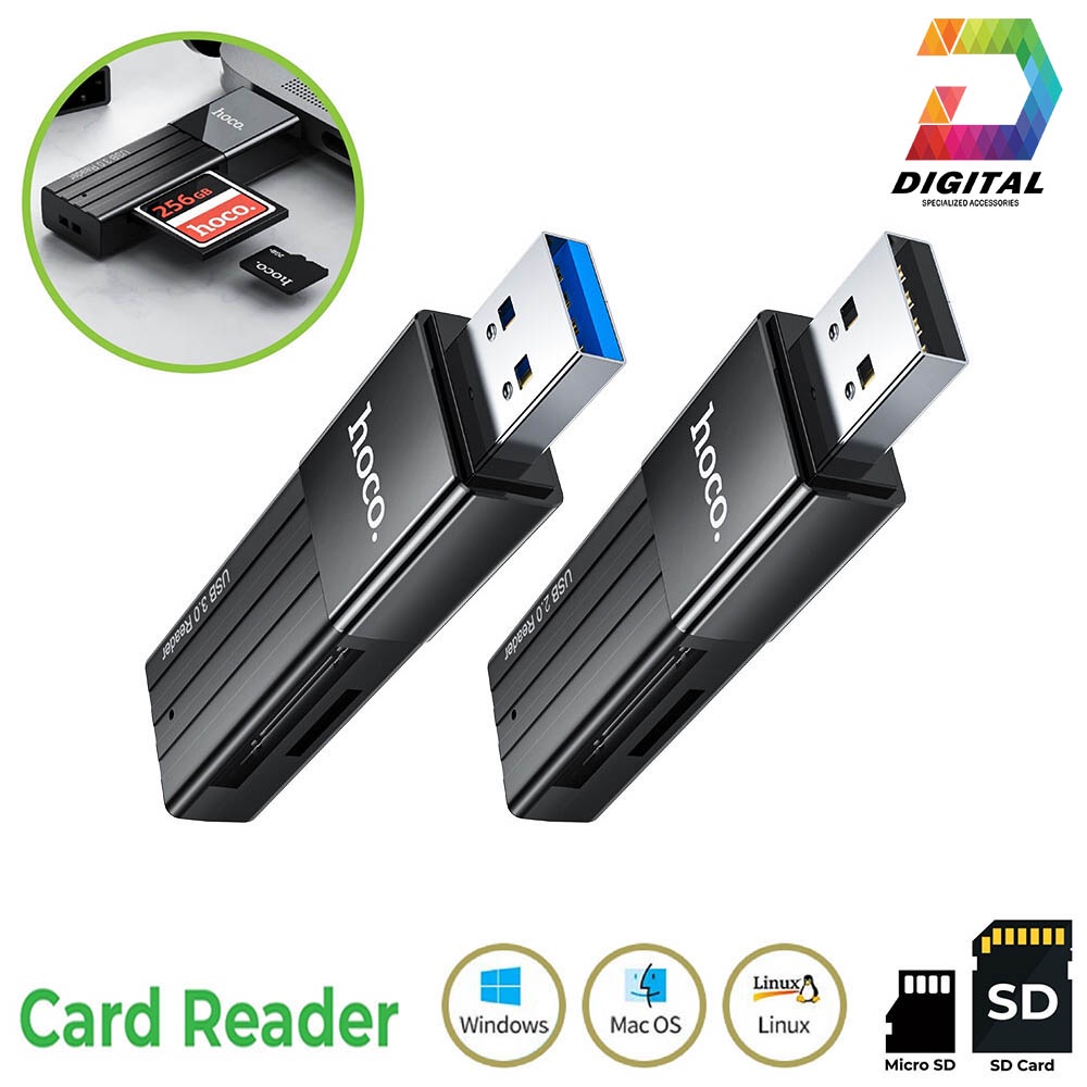 Đầu Đọc Thẻ Nhớ 2.0 / 3.0 Hoco HB20 Chính Hãng, Khe Cắm Thẻ SD &amp; Micro SD