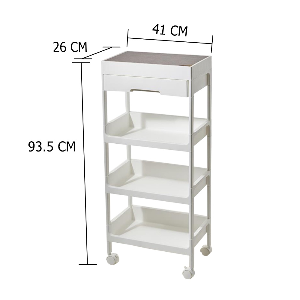 HomeBase STACKO Kệ để đồ 4 tầng 1 ngăn kéo bằng nhựa có bánh xe TILLA Thái Lan W41xD26xH93.5cm màu trắng