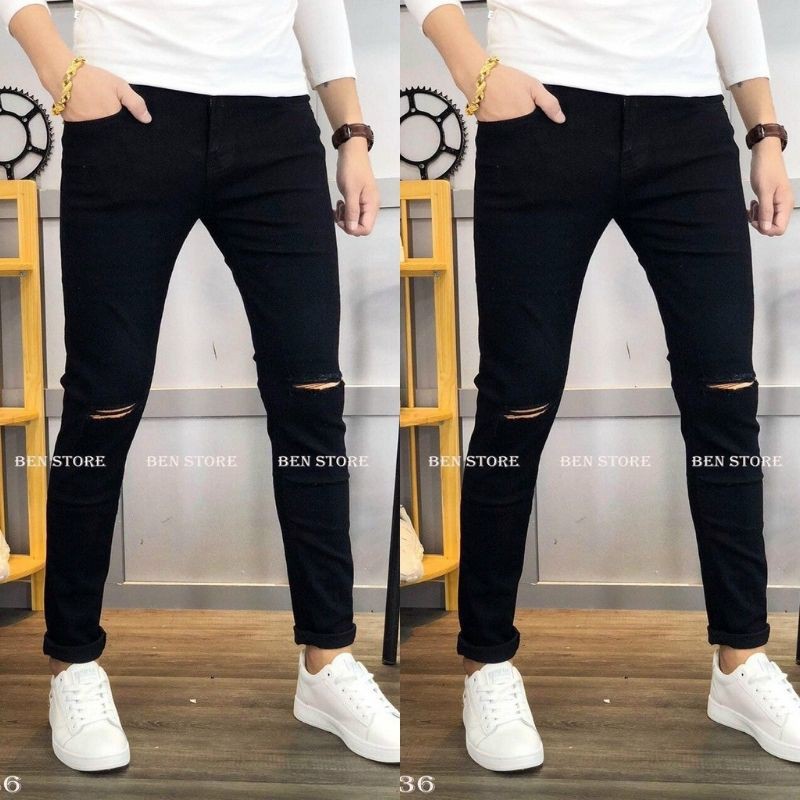 Quần jean nam màu đen rách gối đẹp giá rẻ,quần bò TAKA 50 | BigBuy360 - bigbuy360.vn