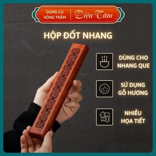 Hộp đốt nhang trầm không tăm và nhang không tăm, trầm hương bằng gỗ hương đồ thờ cúng phong thủy