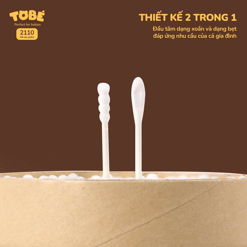 Tăm bông sơ sinh Tobe cao cấp mềm mịn hình hồ lô có hai đầu xoắn và bẹt tiện lợi cho bé trai bé gái sơ sinh 2110 2109