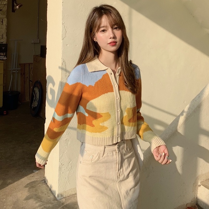 【Trong kho】Áo sweater họa tiết tranh sơn dầu hoàng hôn độc đáo thời trang cho nữ