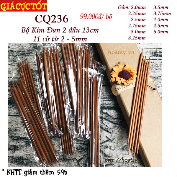 Bộ kim đan 2 đầu trúc 13cm 11 cỡ chuyên dùng đan thú bông, đan tất CQ236