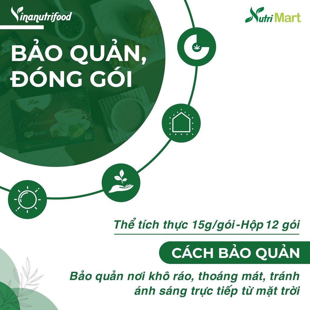 Cà phê capuchino sầu riêng Vinanutrifood C02, hương vị sầu riêng đặc trưng, giúp giải tỏa căng thẳng (15g x 12 gói) | BigBuy360 - bigbuy360.vn