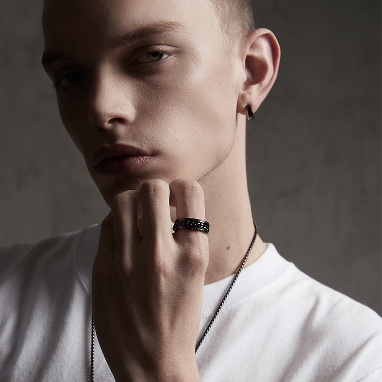 Nhẫn Dây Xích Xoay Bằng Thép Titan Không Gỉ Cho Nam