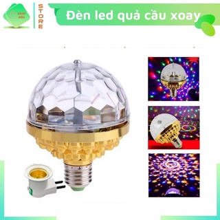 Đèn led quả cầu xoay pha lê kèm đui, đèn xoay nhiều màu sắc trang trí phòng