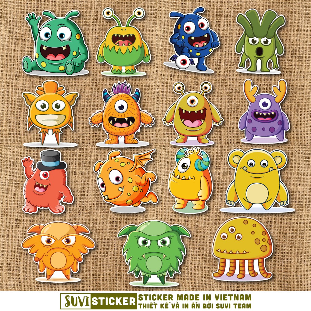 50 Sticker Cute Monster chống nước sticker dán laptop, điện thoại, đàn guitar, mũ bảo hiểm, vali. MSP: A23